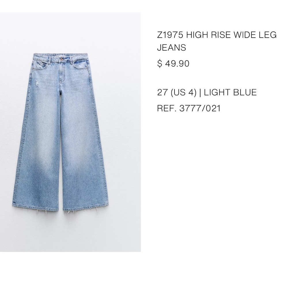 Zara High Rise Wide Leg Jean